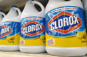 Bottles of Clorox on a shelf