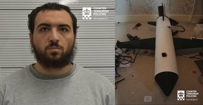 Mugshot of Mohamad Al-Bared with a drone he built