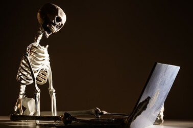 Skeleton working on computer