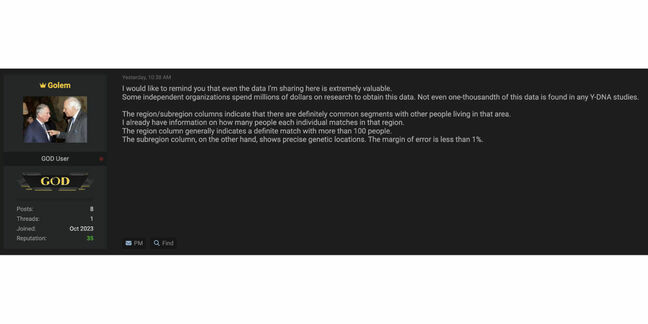 BreachForums post advertising latest stolen 23andMe data for sale