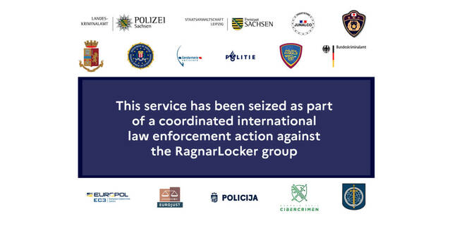 RagnarLocker's dark web leak site seized and defaced by international law enforcement agencies
