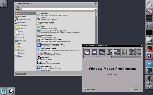 Window Maker Live имеет красивый минималистичный внешний вид, но выбор приложений прямо противоположный.