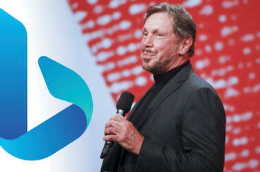 The Microsoft Bing logo next to Oracle's Larry Ellison