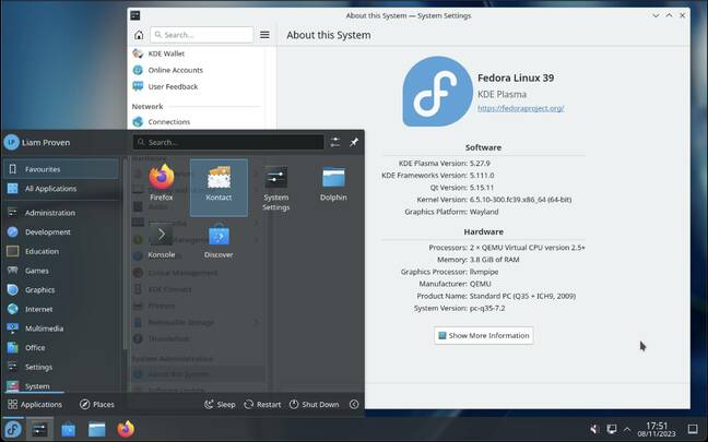 Fedora 39's KDE circuit comes with 5.27.9, although it does use a ample 1.5 GB of RAM in use.