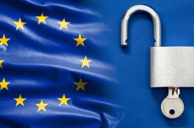 EU flag next to an unlocked padlock