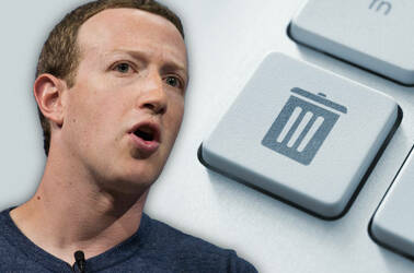 Mark Zuckerberg next to a keyboard key of a recycling bin