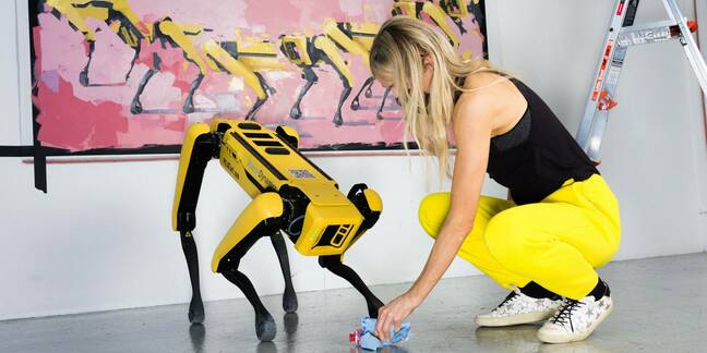 Artist Agnieszka Pilat with Boston Dynamics robodog Spot