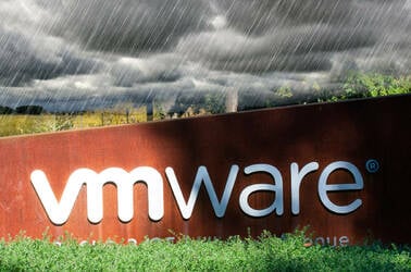 Illustration of rain clouds over the VMware logo