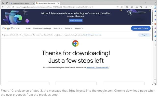 Screenshot of Microsoft Edge injected advertisement during Chrome download