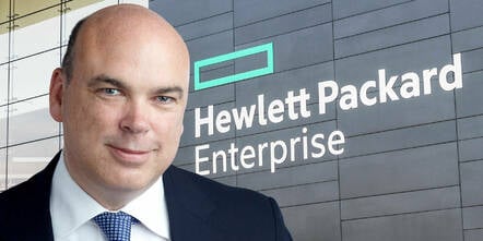 Mike Lynch's face next to HPE logo on a building