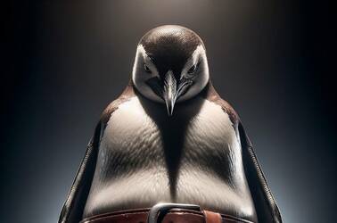 penguin cinches in its waist with belt