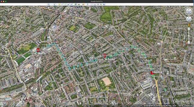 Screenshot from Google Earth Pro showing location data