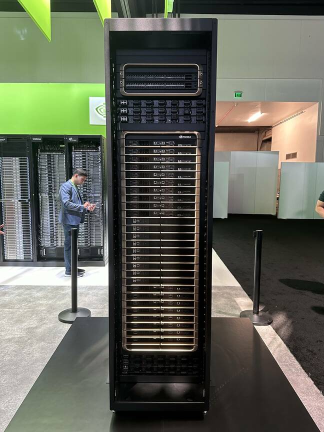 Nvidia's DGX GB200 NVL72 is a rack scale system that uses NVLink to mesh 72 Blackwell accelerators into one big GPU.