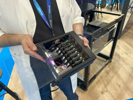 Scaleway engineer holding an experimental RISC-V server (pic: Richard Speed)