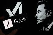 Combination of Elon Musk and the X Grok AI logo