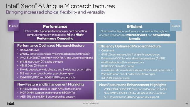 As you can see, there are quite a few differences between Intel's e-core and p-core Xeons.