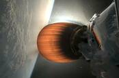 Ice building up on the engine of a Falcon 9 upper stage during firing