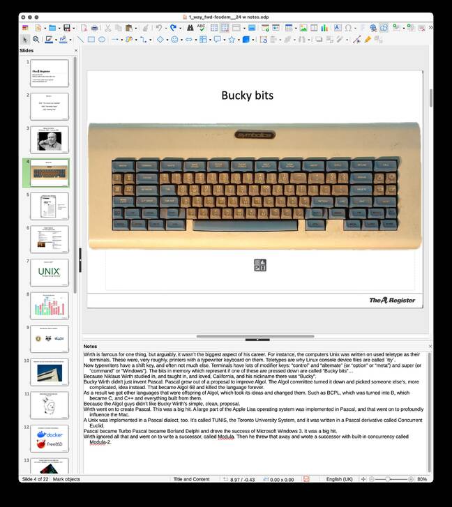 We practice what we preach around here, and presented at FOSDEM in February using LibreOffice Impress. The Notes pane would have been very handy