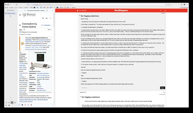 Zen has a dedicated side pane, with a pre-defined option to open Wikipedia. Handy for cross-referencing on the fly.