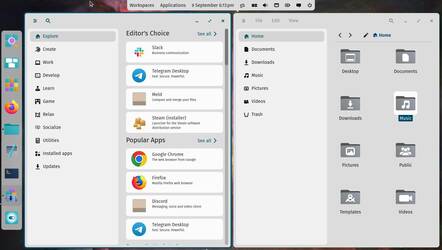 COSMIC has its own filer and app store, and you can move the dock or shrink the panel if you like.