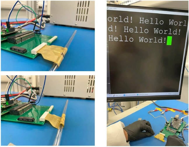 Bendability test of the Flex-RV on a FlexPCB while executing test programs