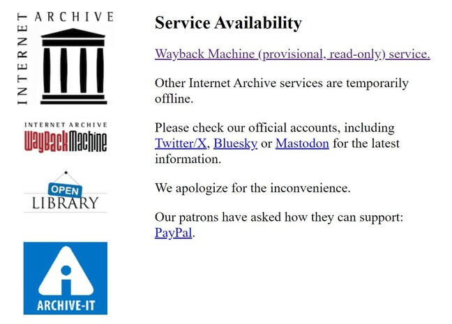 Archive.org's distress homepage