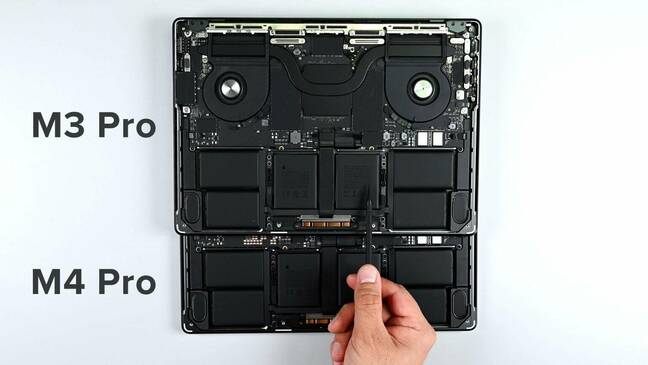 Comparison between M3 MacBook Pro internals and M4 (pic: iFixit)