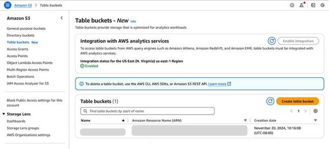 Creating an S3 Table bucket