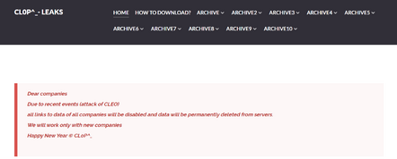Cl0p posted a cryptic message on its data leak site