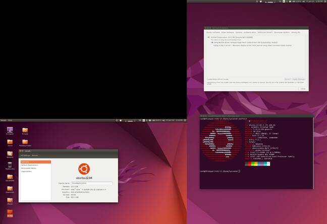 Ubuntu 22.04.5 in dual head config - with a blank area because the second is in portrait mode.