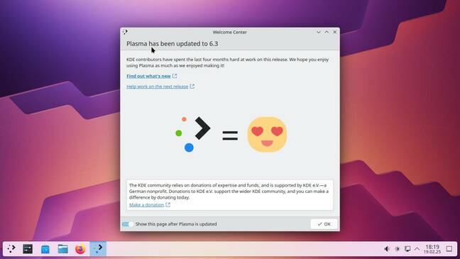 The friendly banner that greets you on a KDE version upgrade.