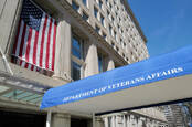 The main entrance to the Department of Veteran's Affairs Building near the White House