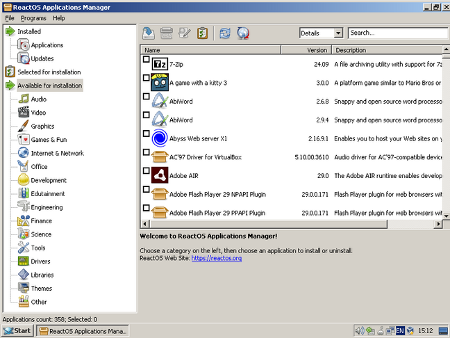 ReactOS has a sort of app store which contains nearly 400 programs that it supports.