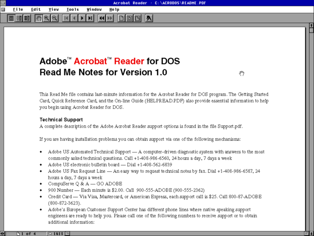 The official Adobe PDF viewer for DOS is included, and it even supports SVGA. 