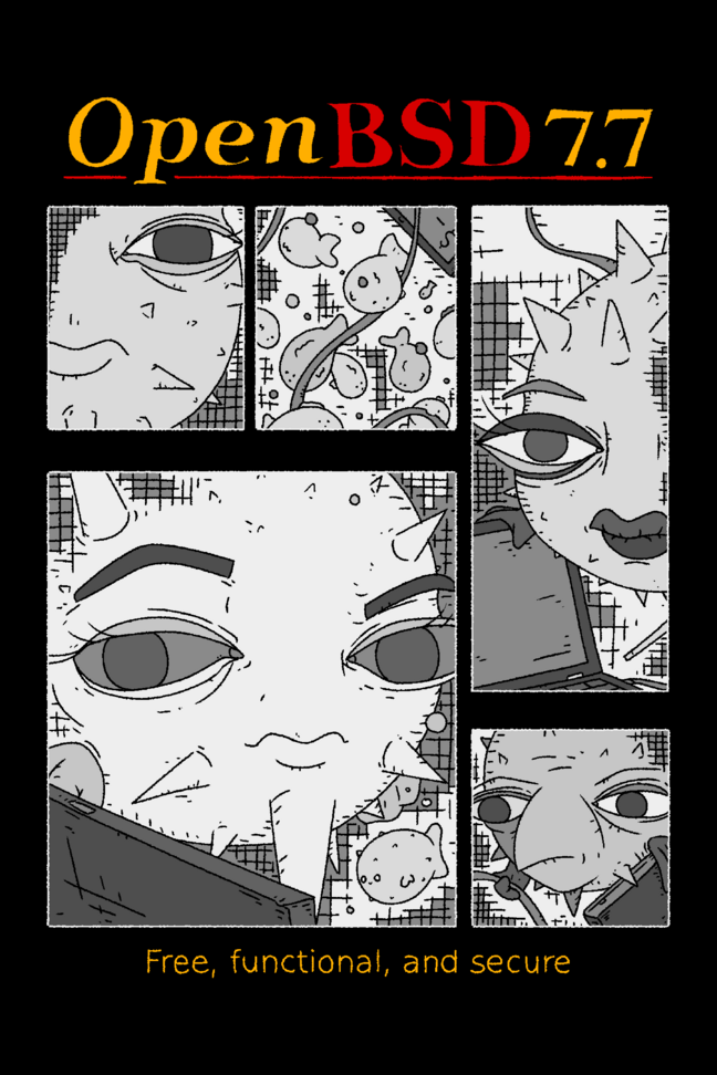 OpenBSD 7.7's striking cover art by Tomáš Rodr