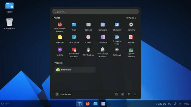 AnduinOS with its start menu replacement app launcher open