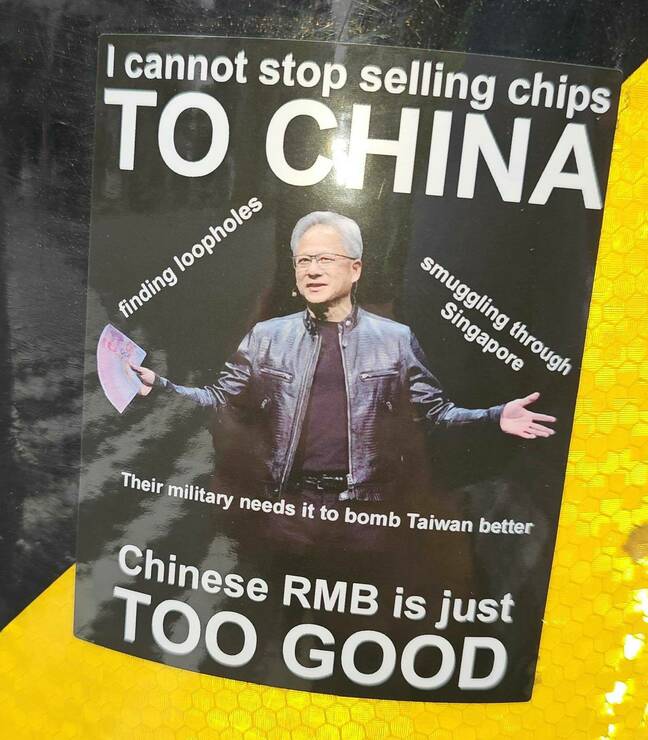 Sticker protesting Nvidia's sales to China spotted at Computex 2025