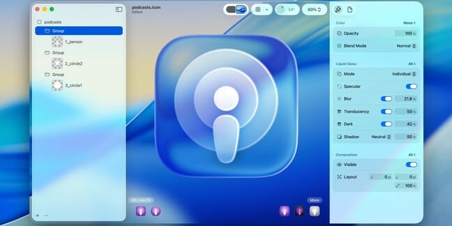 Apple's new "Liquid Glass" UI offers icons "that render beautifully in light, dark, tinted, or clear looks" Image: Apple Apple's new "Liquid Glass" UI offers icons "that render beautifully in light, dark, tinted, or clear looks" Image: Apple