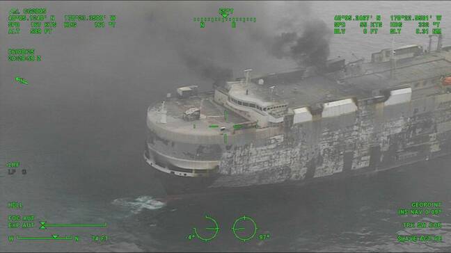 Tug reaches flaming ship carrying electric cars off Alaska coast