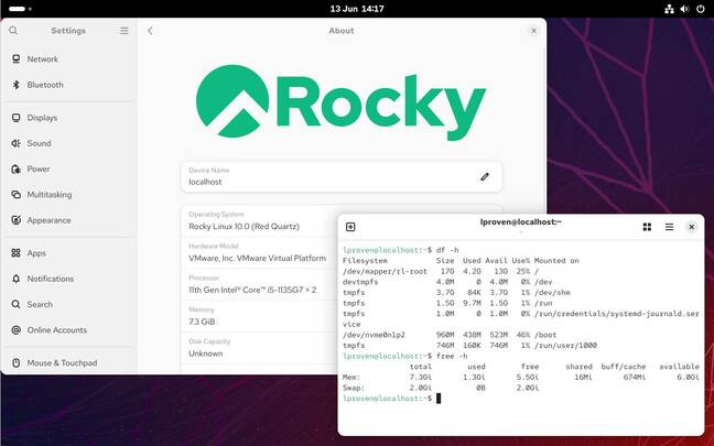 Rocky Linux 10 requires the same CPU specs as official RHEL 10, but uses slightly less disk space