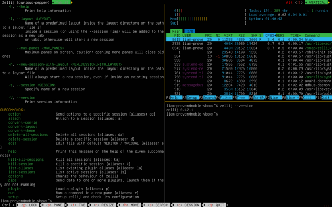 The latest Zellij snap, with its slightly more helpful status bar and colourful docs. 