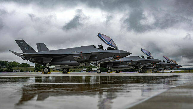 Pictured: United States Air Force F-35A Lightning II jets arrived at RAF Marham on 03 September 2024, along with airfield support equipment, for the start of Exercise AGILE SHIELD. 
