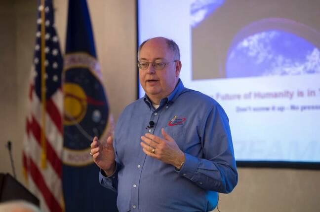 former Space Shuttle Prog ram Manager Wayne Hale speaks to NASA Marshall Space Flight Center team members about the accidents that have shaped the agency’s history during a “Shared Experiences” discussion Feb. 24. Credits: NASA/MSFC/Emmett Given former Space Shuttle Program Manager Wayne Hale speaks to NASA Marshall Space Flight Center team members about the accidents that have shaped the agency’s history during a “Shared Experiences” discussion Feb. 24. Credits: NASA/MSFC/Emmett Given