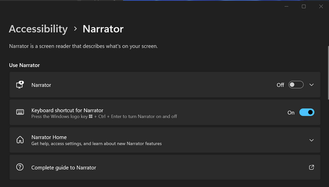 Disable narrator keyboard shortcut