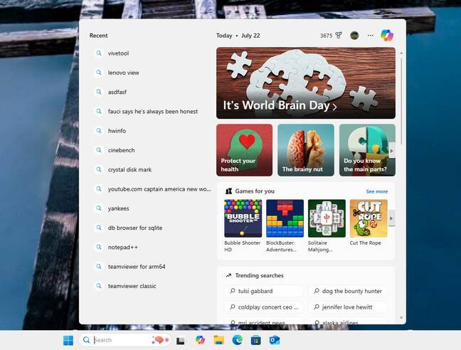Windows search highlights