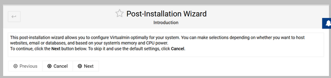 Webmin Post-installation wizard