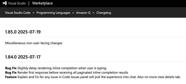 The changelog for the fixed extension refers to miscellaneous non-user-facing changes 