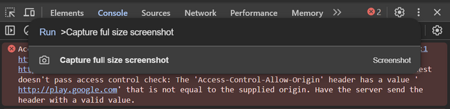 Capture a full web page in Chrome dev tools