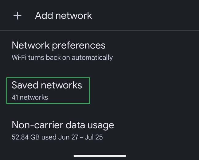 Tap saved networks if you need a non-current network