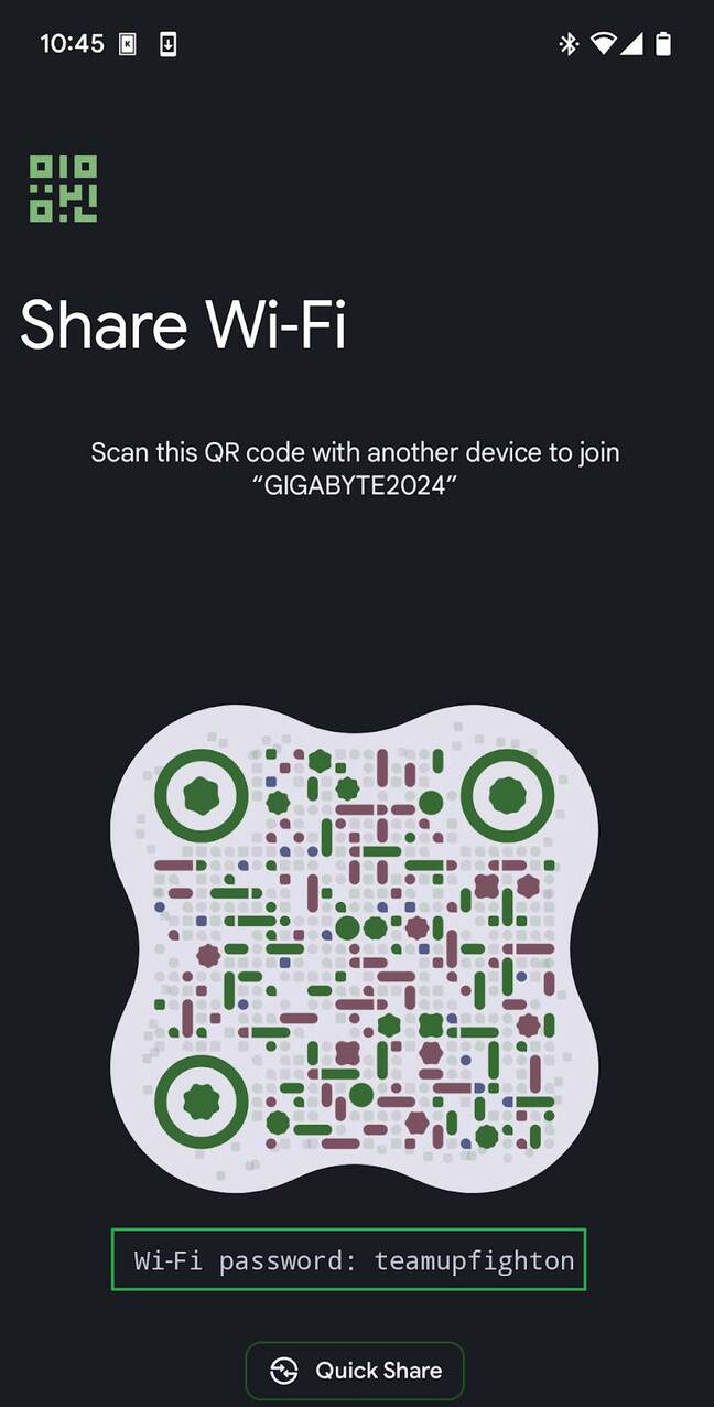 Password and QR code for network
